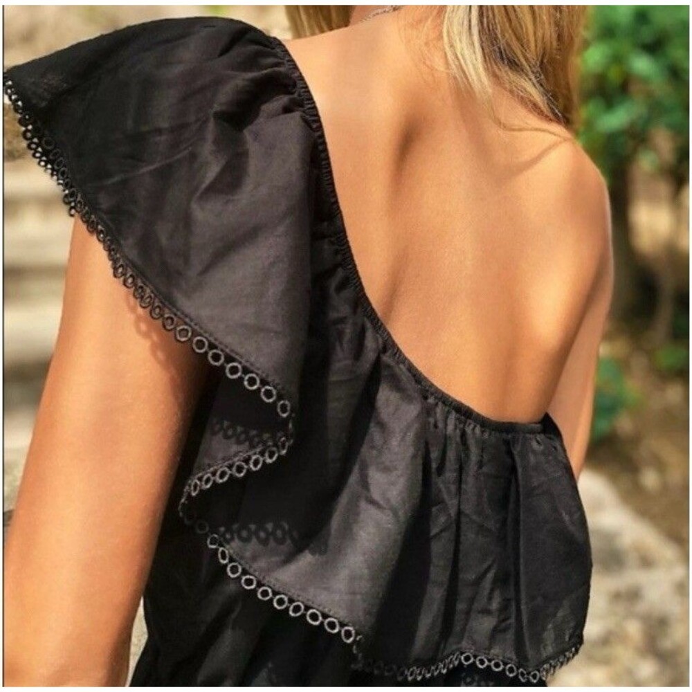 Free People Dress L Black Mini Lovers Lane Ruffle Feminine‎ Minimalist Vacation - Picture 2 of 13
